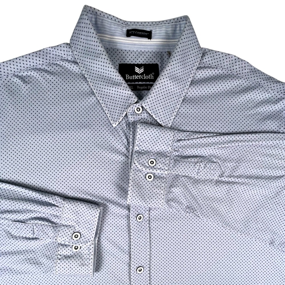 Buttercloth Button Down Mens 2XL Blue Icy Cotton Regular Fit Micro Diamond Print